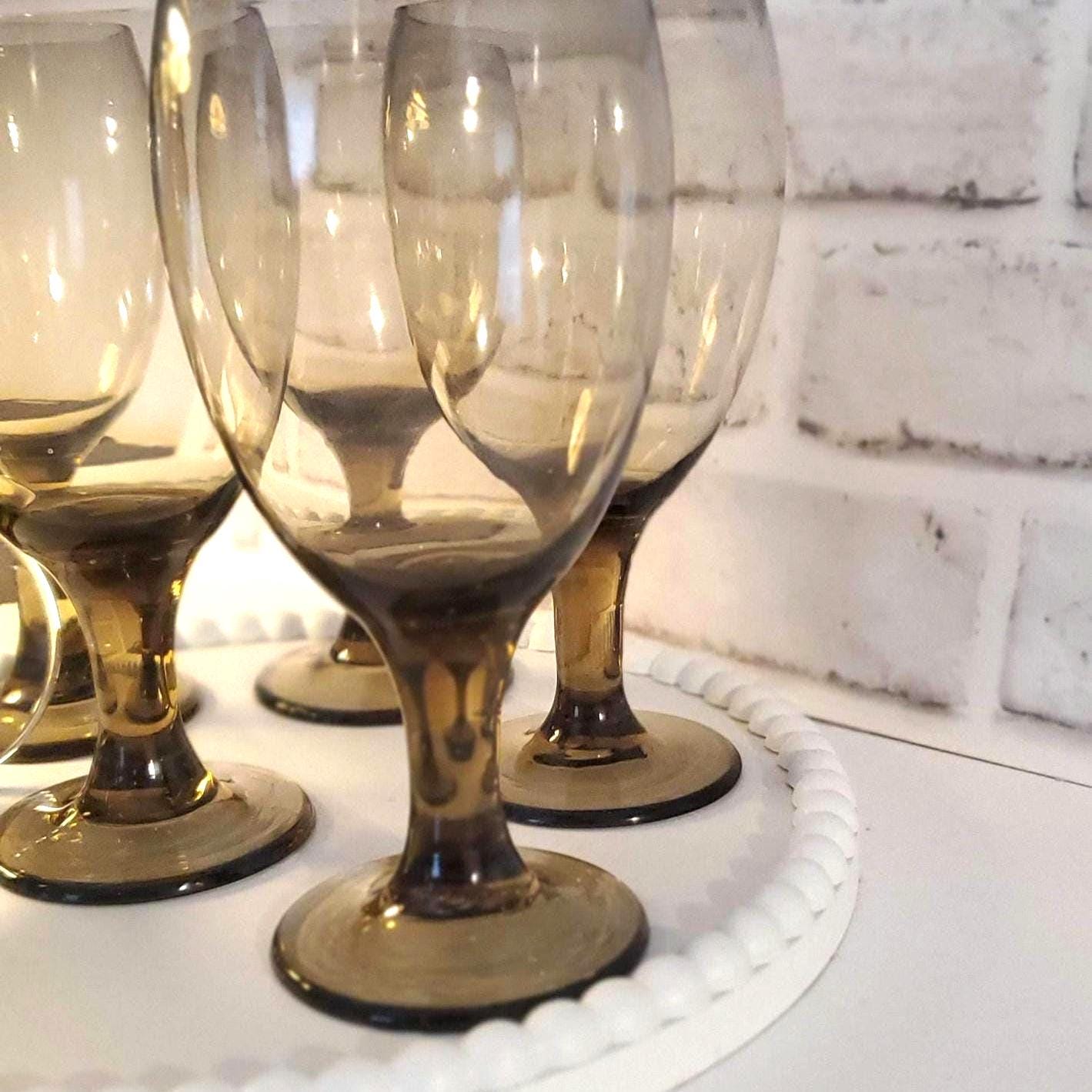 Vintage Smoke Brown Goblets, Wine Glass set