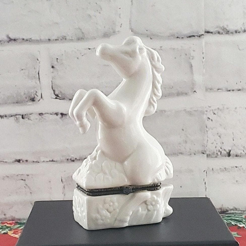 Ceramic Horse Trinket Box: White Glazed Jewelry Holder