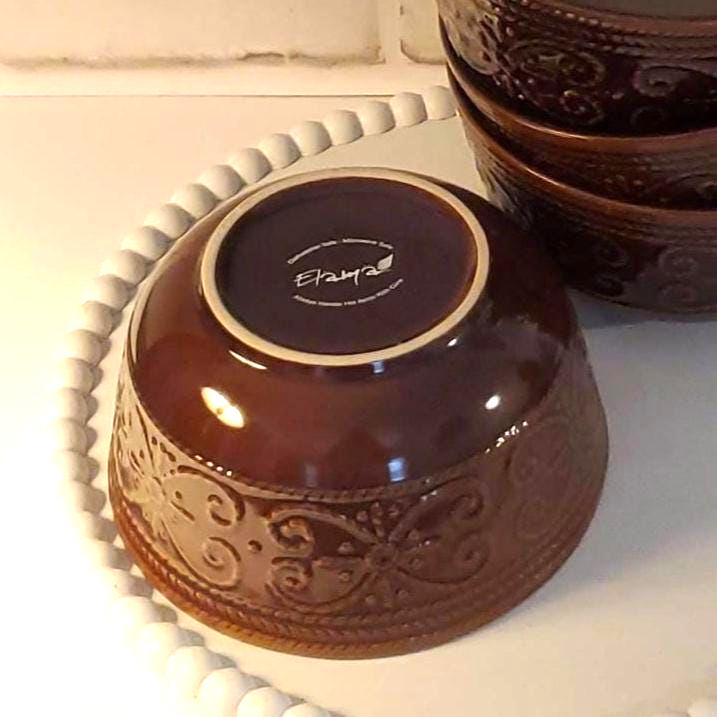 Salia Soup Cereal Bowl Embossed Stoneware Set by Elama