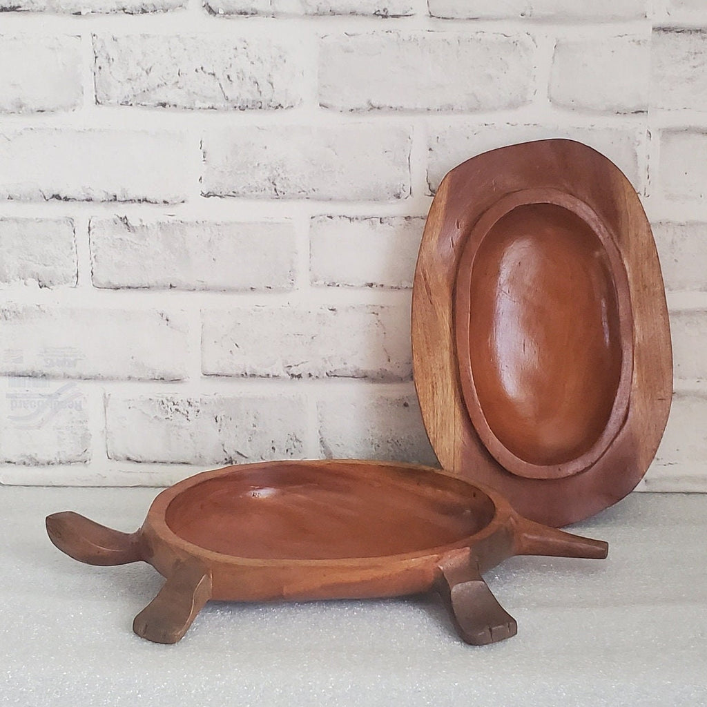 Carved Turtle Trinket Box with Lid Tortoise Wood Sculpture