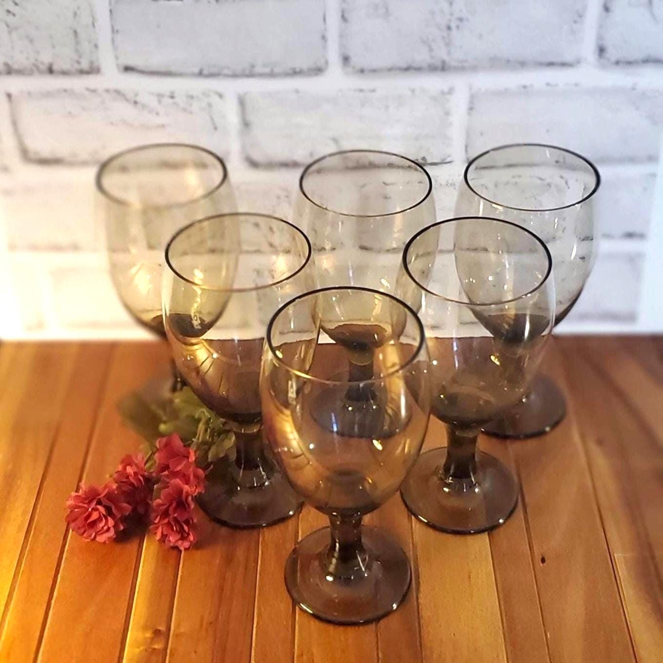 Vintage Smoke Brown Goblets, Wine Glass set